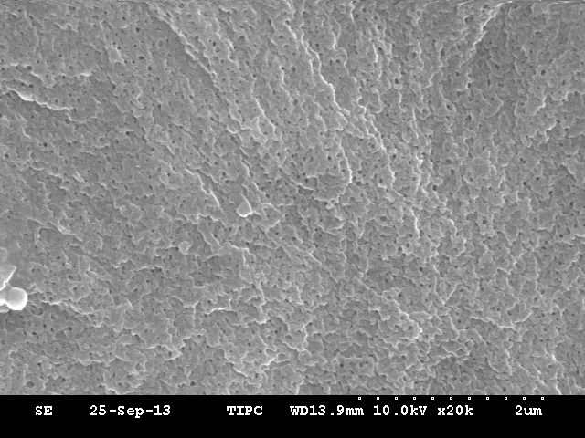 SEM microstructure of outside surface of hollow fiber membrane